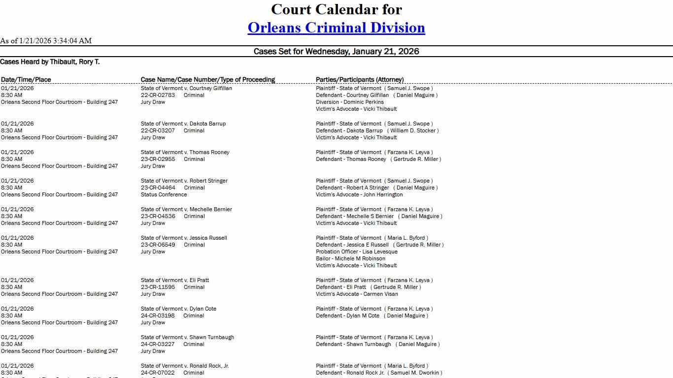 Orleans Criminal Division Calendar